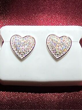 Moisannite 1 CTW Sterling Silver Heart Pave Crystal Stud Earrings MSRP $400